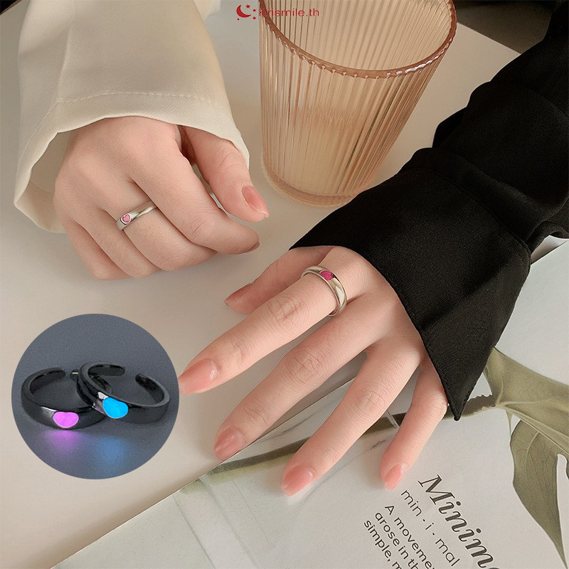 COD-ราคาถูกที่สุด💖แหวน เรืองแสงรูปหัวใจ โลหะผสม เลือกสีได้ ขนาดที่ปรับ เครื่องประดับแฟชั่นผู้ชายและผู้หญิงคู่รัก-Krismil