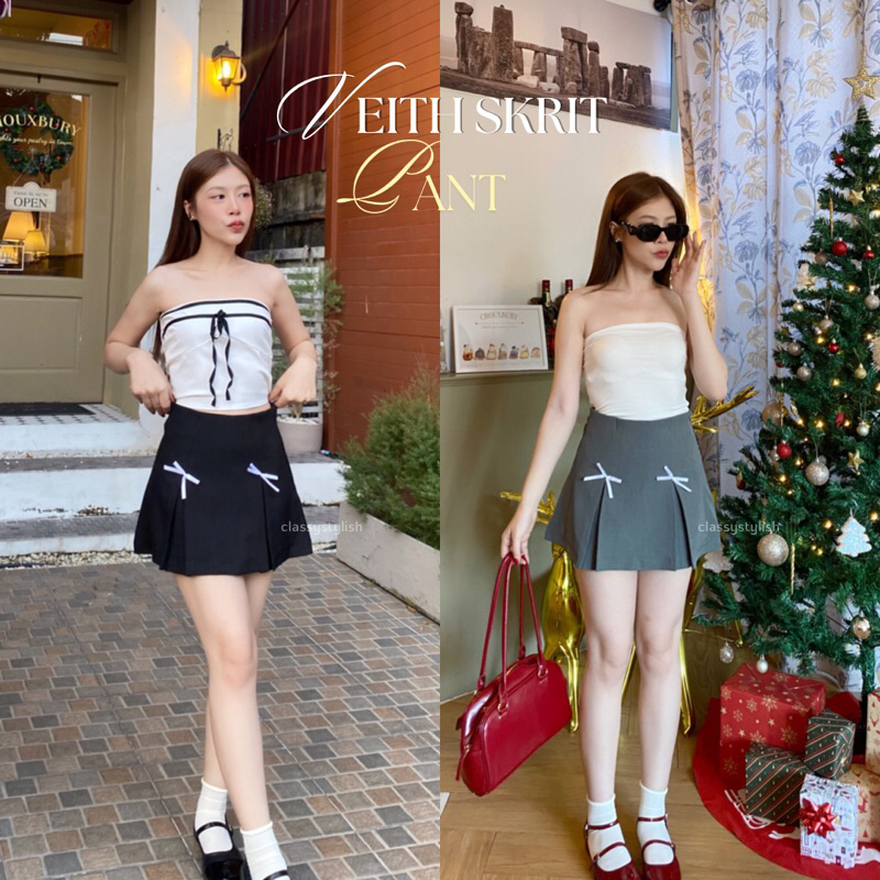 (พร้อมส่ง) veith skirt pant-กางเกงกระโปรงเวียดใจผูกโบว์ เทนนิส/จีบทวิต