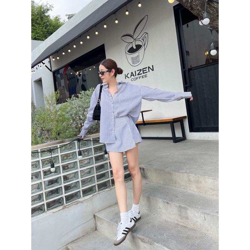 stripe04 เสื้อเชิ้ต oversized กระโปรง