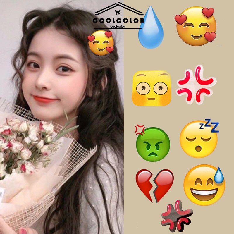 ในไทย💖กิ๊บติดผมแพ็กเกจEmojiลายอิโมจิถั่วเหลืองสไตล์เกาหลีหน้าม้าไร้เสียงพูดสําหรับผู้หญิงหยดน้ำข้างคลิป