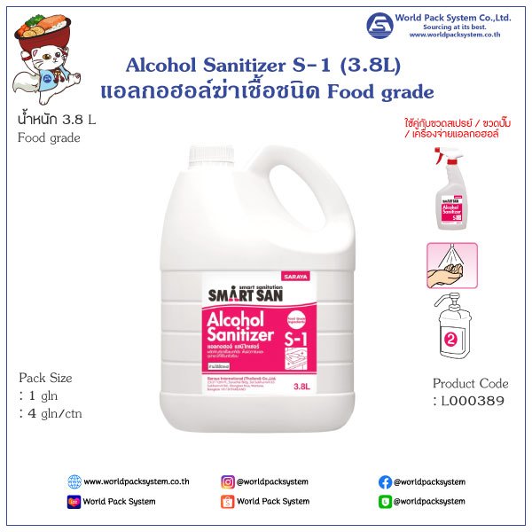 แอลกอฮอล์ฆ่าเชื้อชนิด Food grade S-1 (3.8L)