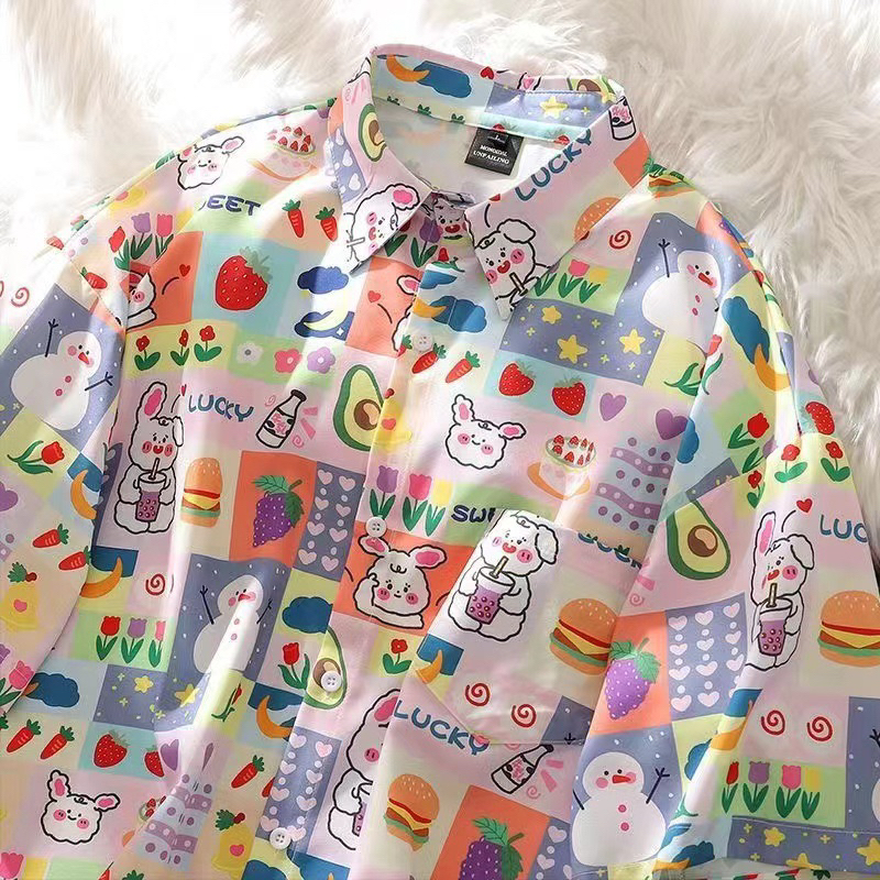 เสื้อเชิ้ตแขนสั้นพิมพ์ลายการ์ตูนน่ารักๆเสื้อผ้าแฟชั่นมาใหม่พร้อมส่ง
