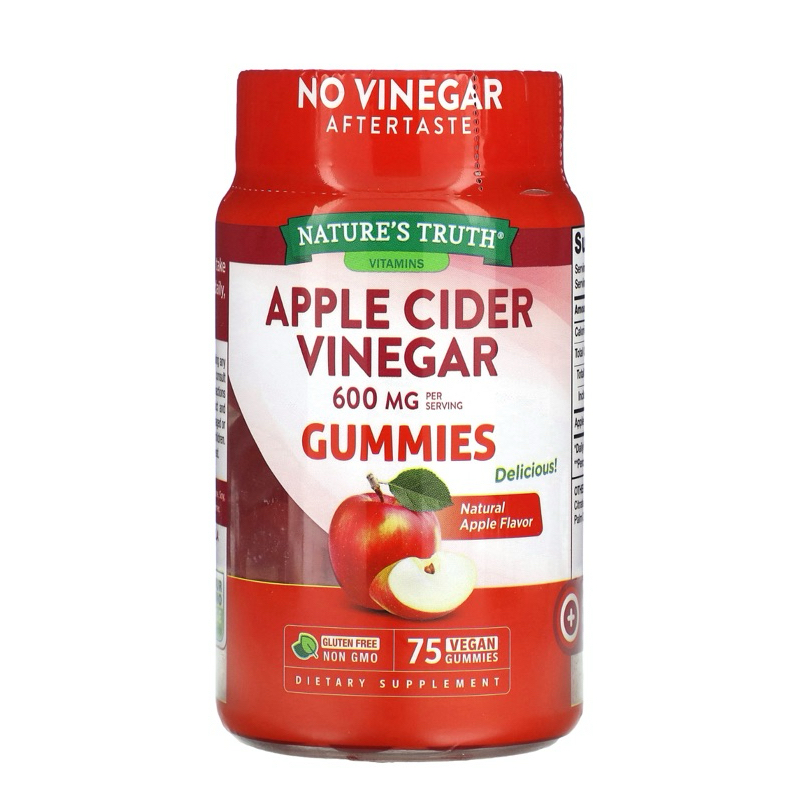 [พร้อมส่ง/Exp.11/2025]🇺🇸Apple cider vinegar, Natural apple, 600mg, 75 vegan gummies