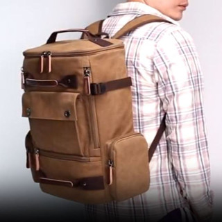 กระเป๋าเป้สะพายหลัง ผ้าCanvas อย่างหนา เเนววินเทจ ใส่ Notebo…