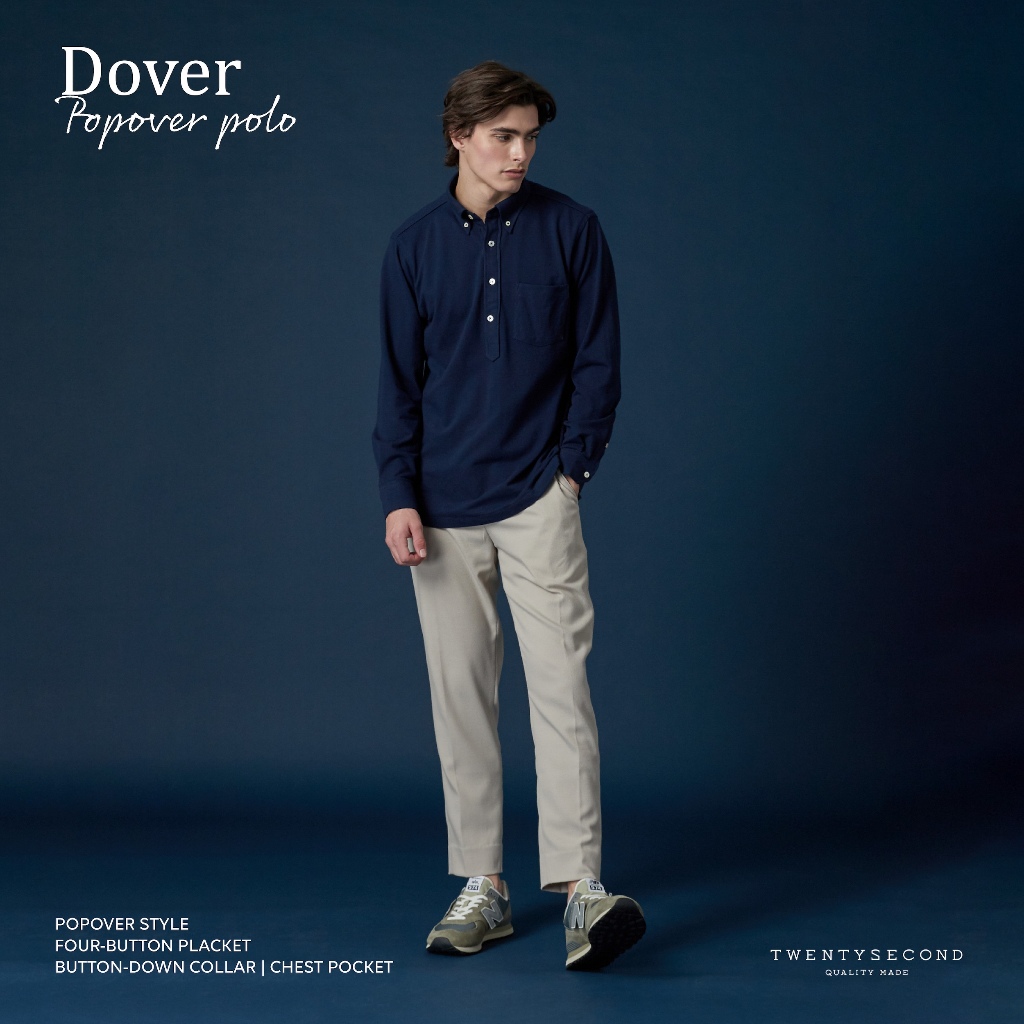 TWENTYSECOND เสื้อโปโลแขนยาว รุ่น Dover Popover Polo - กรม / Navy
