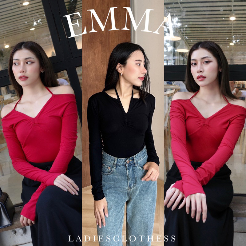 LADIESCLOTHESS #LC288 EMMA TOP เสื้อแขนยาว เสื้อคอวี เสื้อปาดไหล่