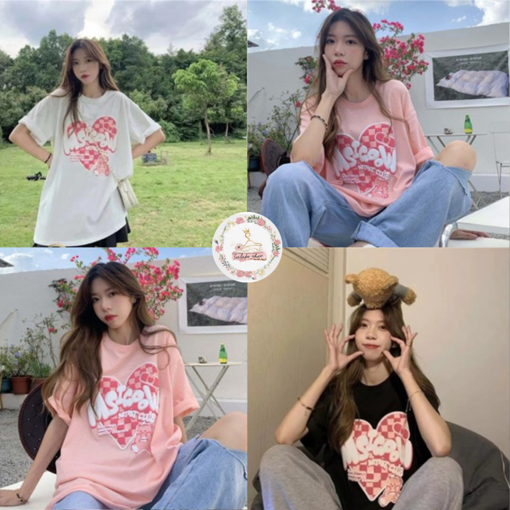 SALABOเสื้อยืดแขนสั้นลาย-หัวใจตาราง-oversize มี3สี พร้อมส่งในไทย #A46