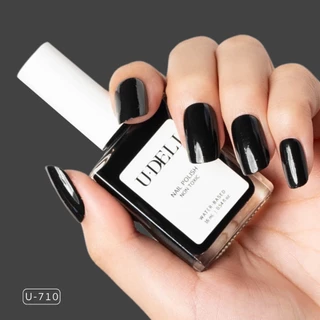 สีทาเล็บกึ่งเจล ไม่อบ U-DELI U-710 สีดำ Black Charcoal 16ml Vegan Nail polish สีดำชัด เงา แห้งเร็ว