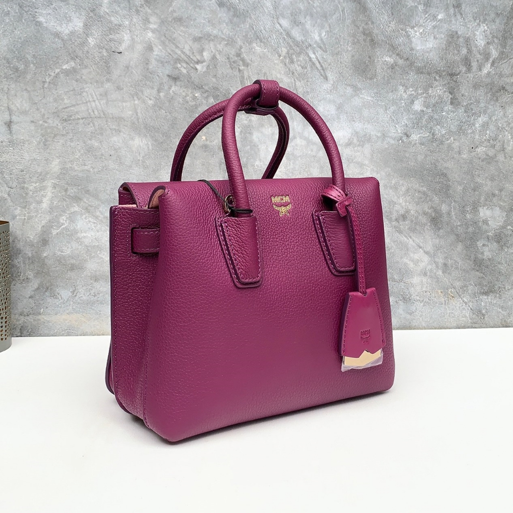 📌Isa Lovely Shop📌 ⚠️มีตำหนิ⚠️  MCM Milla Mini Leather Tote Bag   Color: Mystic Purple