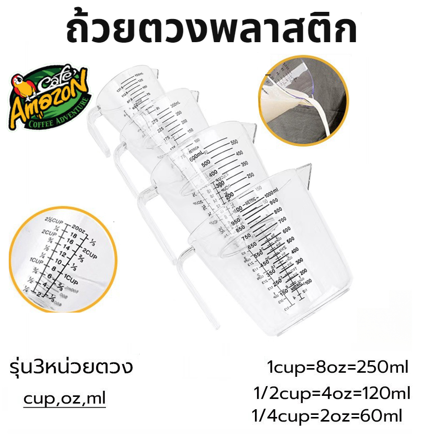 [St.Coco Cafe]ถ้วยตวงพลาสติก 3หน่วยตวง(CUP,Oz,ml) 4ขนาด Plastic Measuring Cup