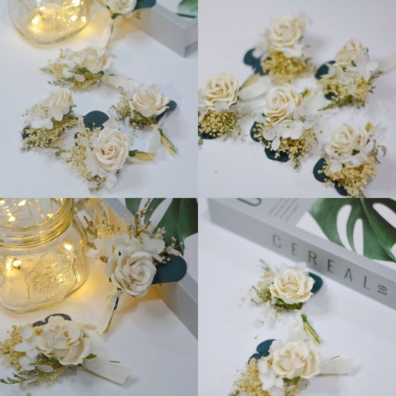 Memoryofflower•เข็มกลัดติดอก•rosywhite กุหลาบโทนขาว