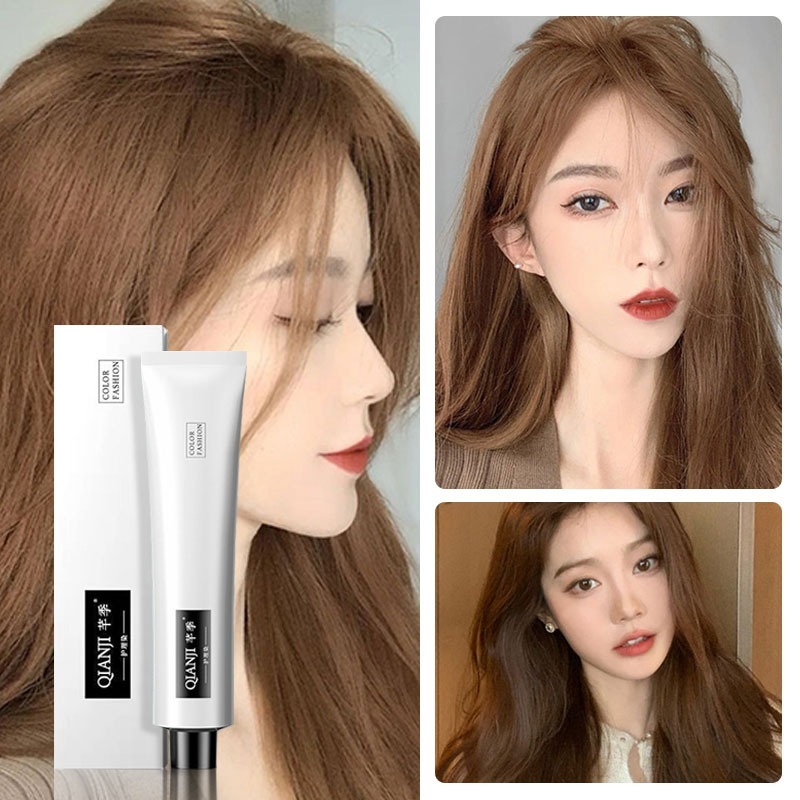 ผมแห้ง QIANJI สีย้อมผม สีออกมาสม่ำเสมอ ไม่ระคายเคืองหนังศีรษะ ไม่ทำร้ายเส้นผม ยาย้อมผมพืช ครีมเปลี่ย