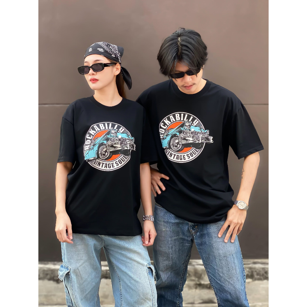 (พร้อมส่ง)เสื้อยืด ROCKVINTAGE งานสกรีน(มี 3 สี ดำ ขาว ครีม)- ผ้าคอตตอน 100%