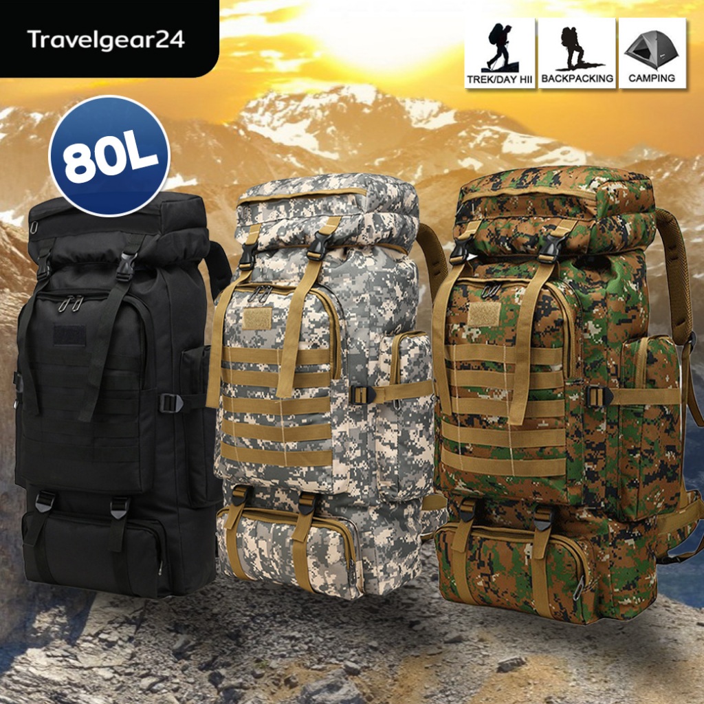 TravelGear24 กระเป๋าเป้สะพายหลัง ขนาด 80L กันน้ำ สำหรับเดินทาง ปีนเขา เดินป่า กลางแจ้ง Hiking Backpack - E0030