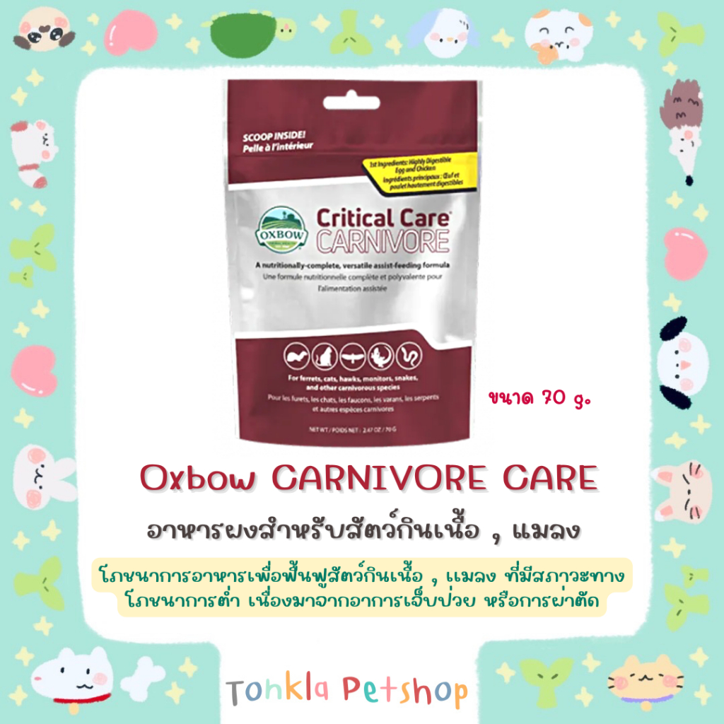 Oxbow Critical care Carnivore 70 g. คริติคอล แคร์ อาหารฟื้นฟูสัตว์ป่วย ชนิดผงละเอียด สำหรับสัตว์กินเ