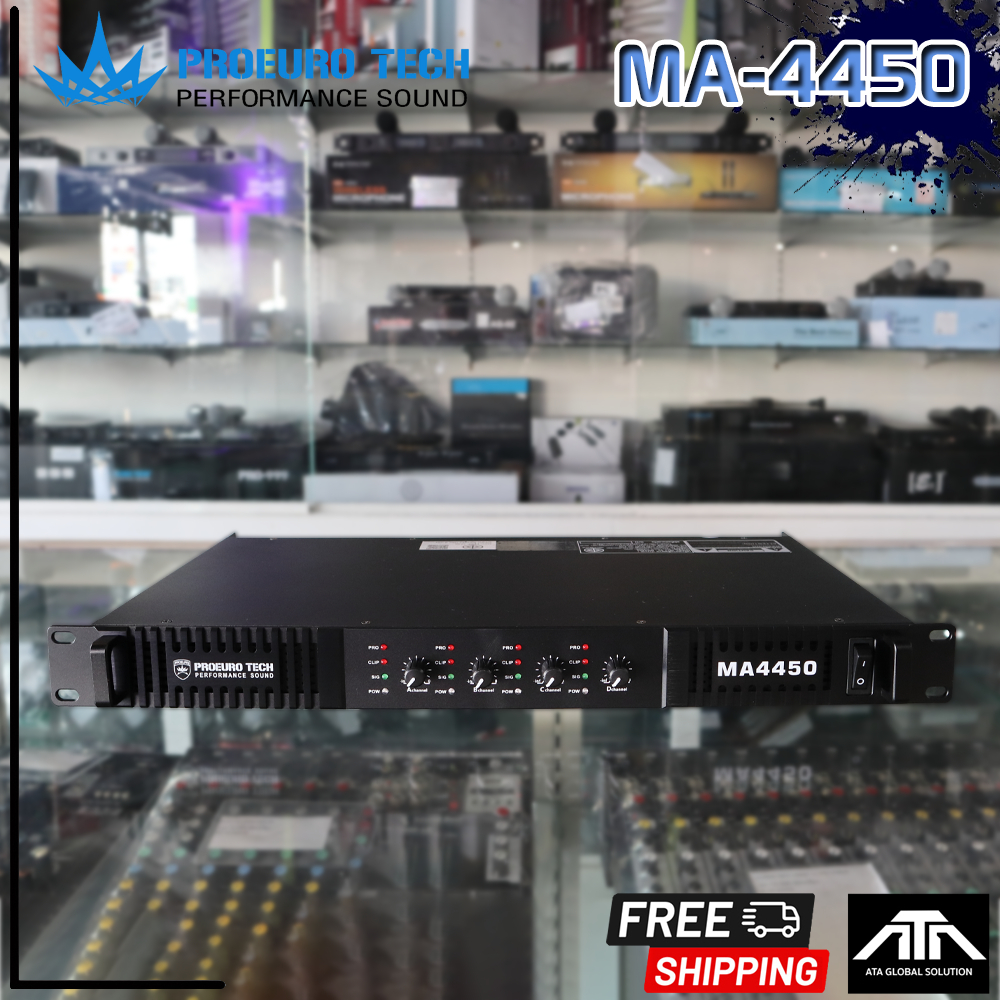 พาวเวอร์แอมป์ PROEUROTECH MA-4450 POWERAMP 1U 4CH พาวเวอร์แอมป์ แอมป์ขยายเสียง  MA-4450 POWERAMP 1U 