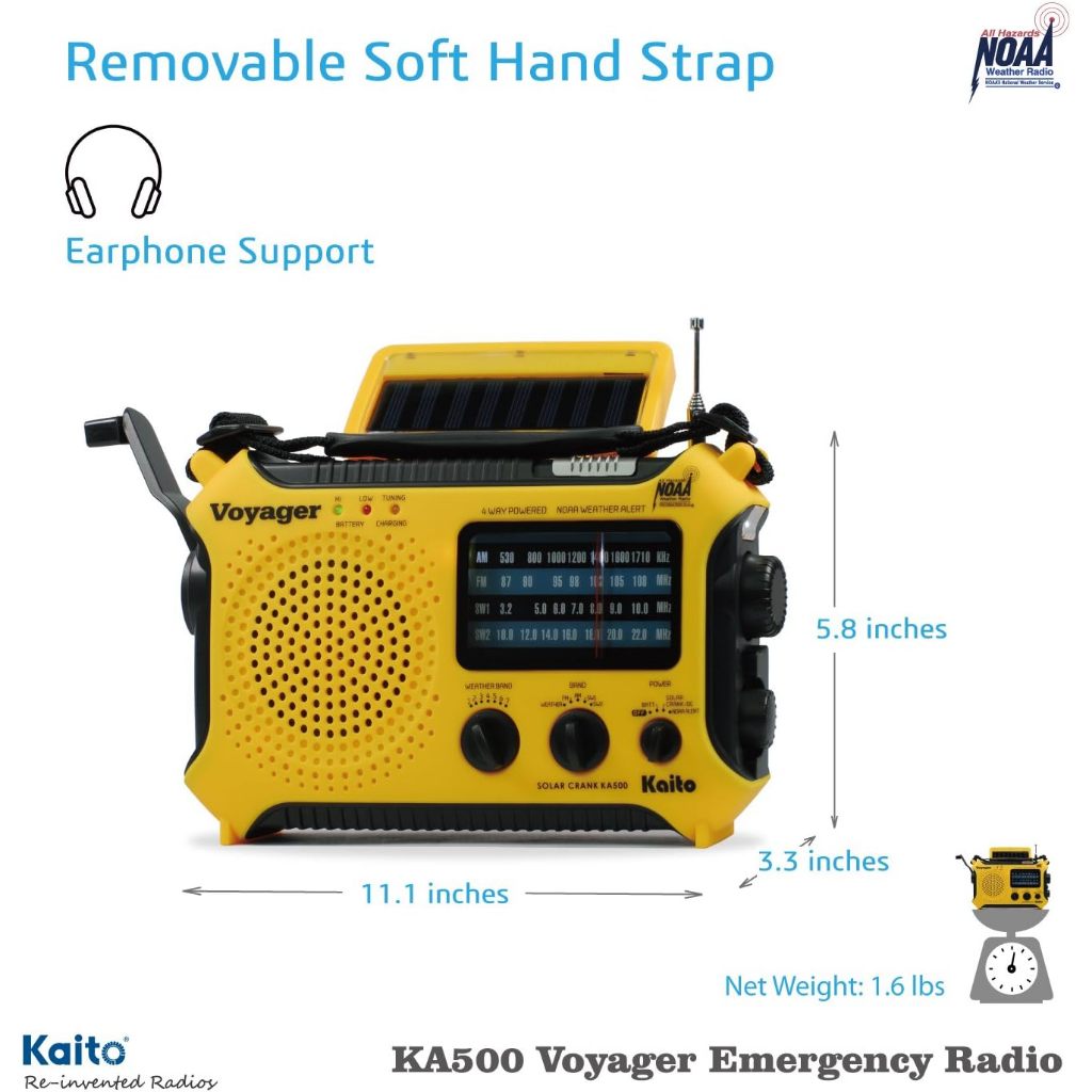 วิทยุมือหมุน USA Imported - Kaito KA500 5-way Powered Solar Power, Dynamo Crank Radio, Wind Up Emergency AM/FM/SW/NOAA
