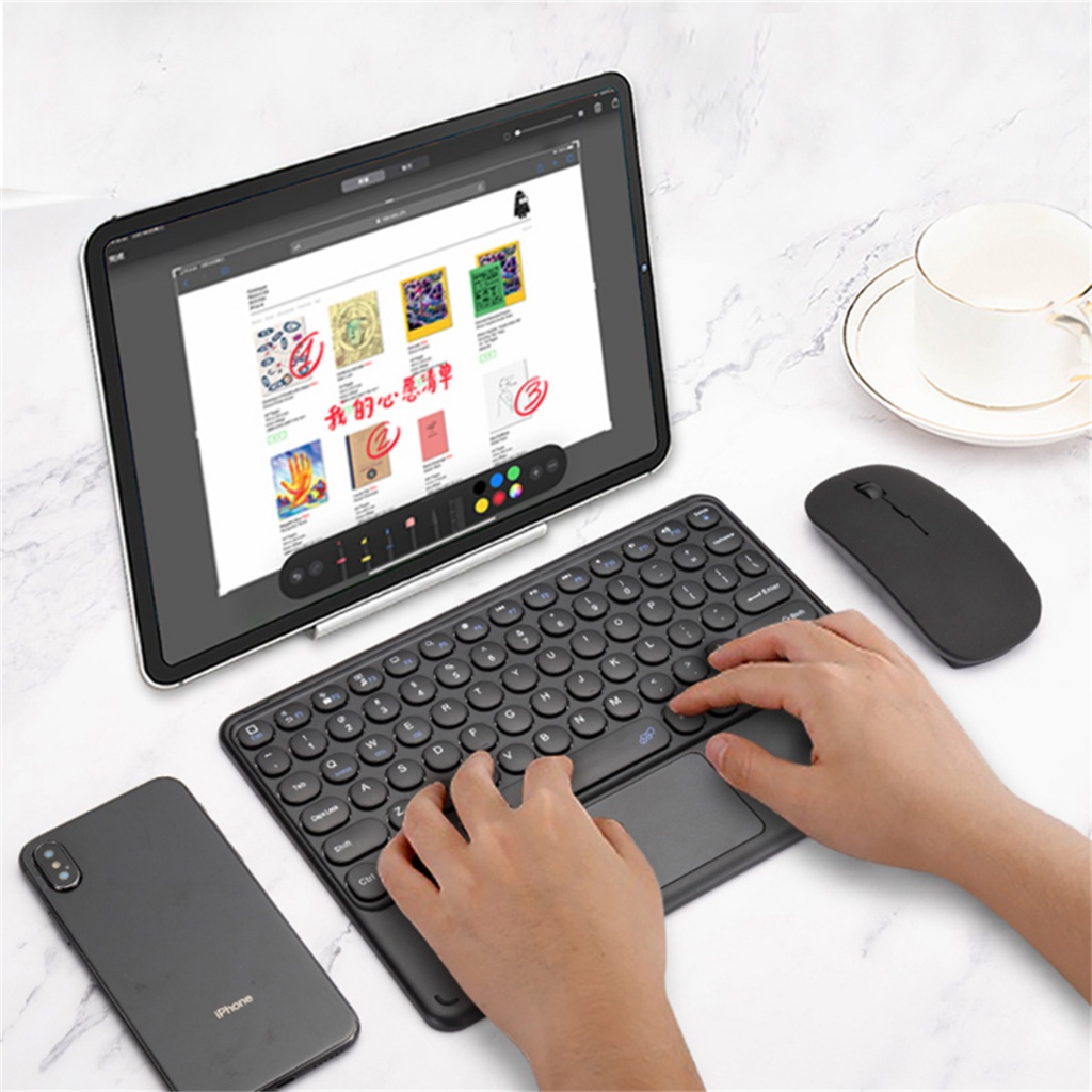 คีย์บอร์ดทัชแพด แท็บเล็ตไอเเพด ipad Detachable bluetooth keyboard แป้นพิมพ์ภาษาไทย ไร้เสียงคลิก เม้าไร้สายwireless Mouse