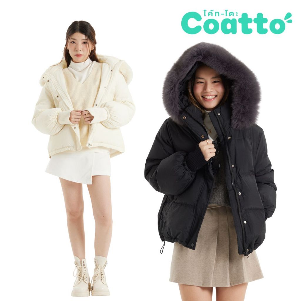[Coatto.bkk] เสื้อกันหนาวขนเป็ดฮู้ดดี้เฟอร์ (ขนถอดได้) น้ำหนักเบา กันหนาวดีมาก ปลายแขนมีไหมพรมกันหนาวที่มือได้ (C79)