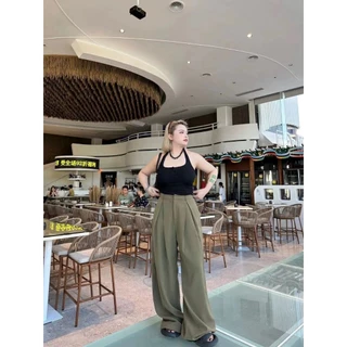 CiCi Plus+(105) กางเกงขายาว ผ้าทิ้งตัว ตะขอซิปหน้า ใส่เเล้วพรางหุ่น เหมาะสำหรับสาวพลัสไซส์
