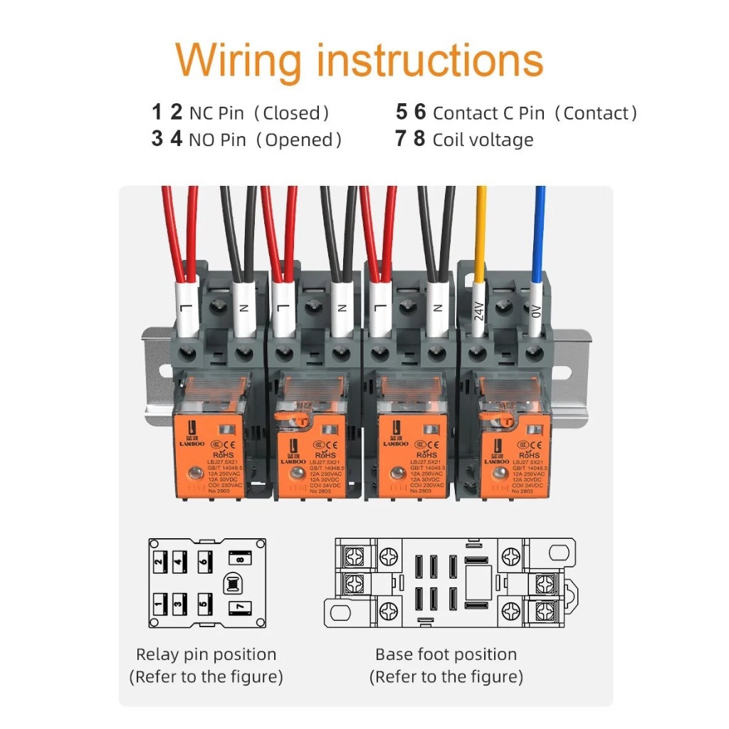 LANBOO รีเลย์ MY2 LY2 220V 12VDC 24VDC Relay 8 ขา 8 คุณภาพสูง