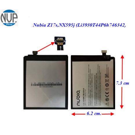 แบตเตอรี่ ZTE Nubia Z17s,NX595j (Li3930T44P6h746342) 6.2x7.3 cm. 3100 mAh.