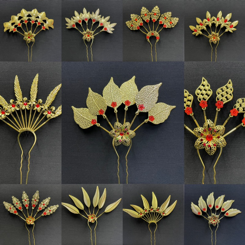 Vintage jewelry เครื่องประดับผม ชุดไทย ปิ่นปักผมออเจ้า สีทอง หลายสไตล์ ปิ่นปักผมใบไม้