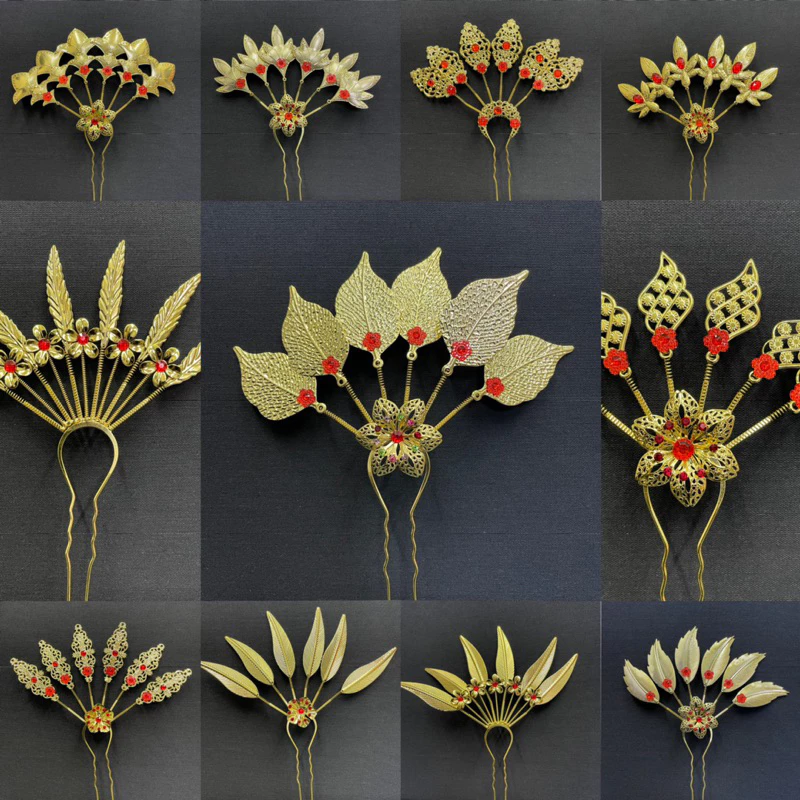 Vintage jewelry เครื่องประดับผม ชุดไทย ปิ่นปักผมออเจ้า สีทอง หลายสไตล์ ปิ่นปักผมใบไม้