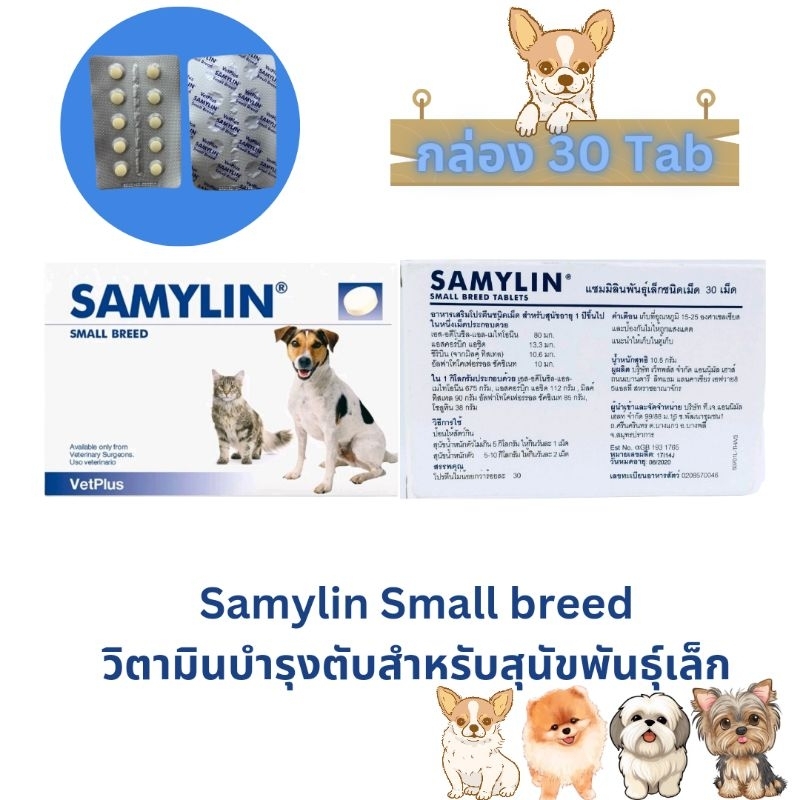Samylin small breed วิตามินบำรุงตับสุนัขและแมวพันธุ์เล็ก ฉลากไทยผ่านอย.