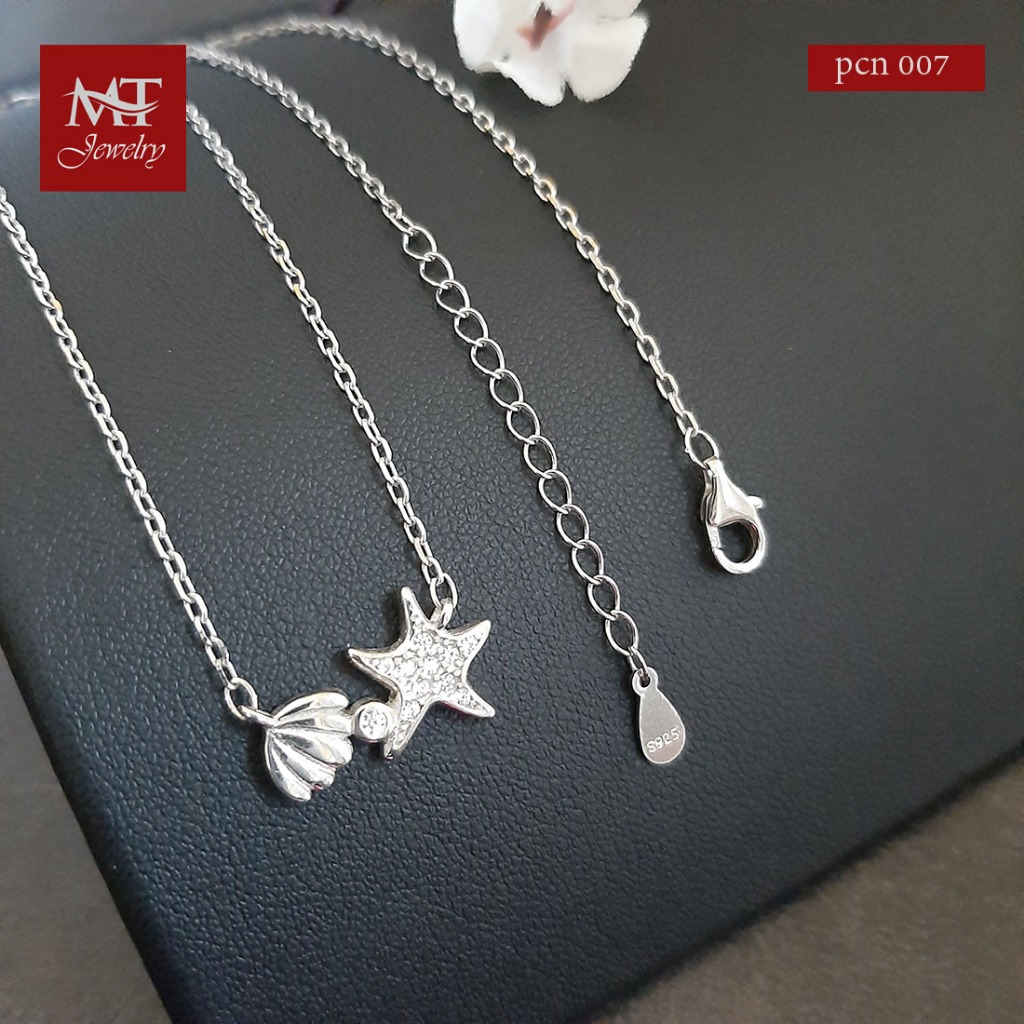 MT สร้อยคอพร้อมจี้ ดาวทะล ประดับเพชรสวิส ชุบทองคำขาว ยาว 16 18 นิ้ว (pcn007) MT Jewelry มณีธารา