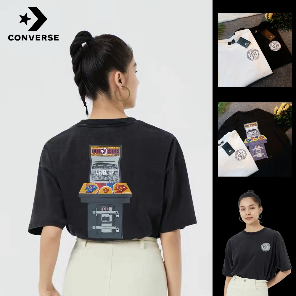 Converse เสื้อยืด รุ่น สีดำ ขาว เสื้อยืดผ้าฝ้ายแท้ Black white t shirt UNISEX