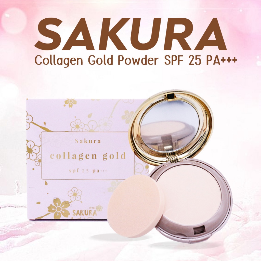 Sakura Collagen Gold Powder [No.1800] แป้งพัฟผสมกันแดด SPF25 PA++ เนื้อเนียน เกลี่ยง่าย เบาบาง ไม่หนักผิว แป้งคุมมัน