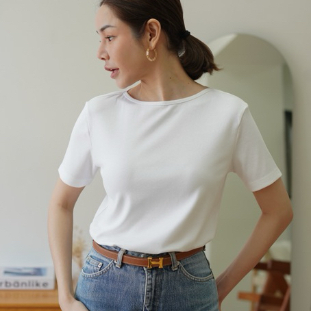 Collon Top เสื้อยืดคอปาดเเขนสั้น ผ้าคอตตอลพรีเมี่ยม ใส่คู่กับยีนส์ คือเท่ห์ สุดสุด