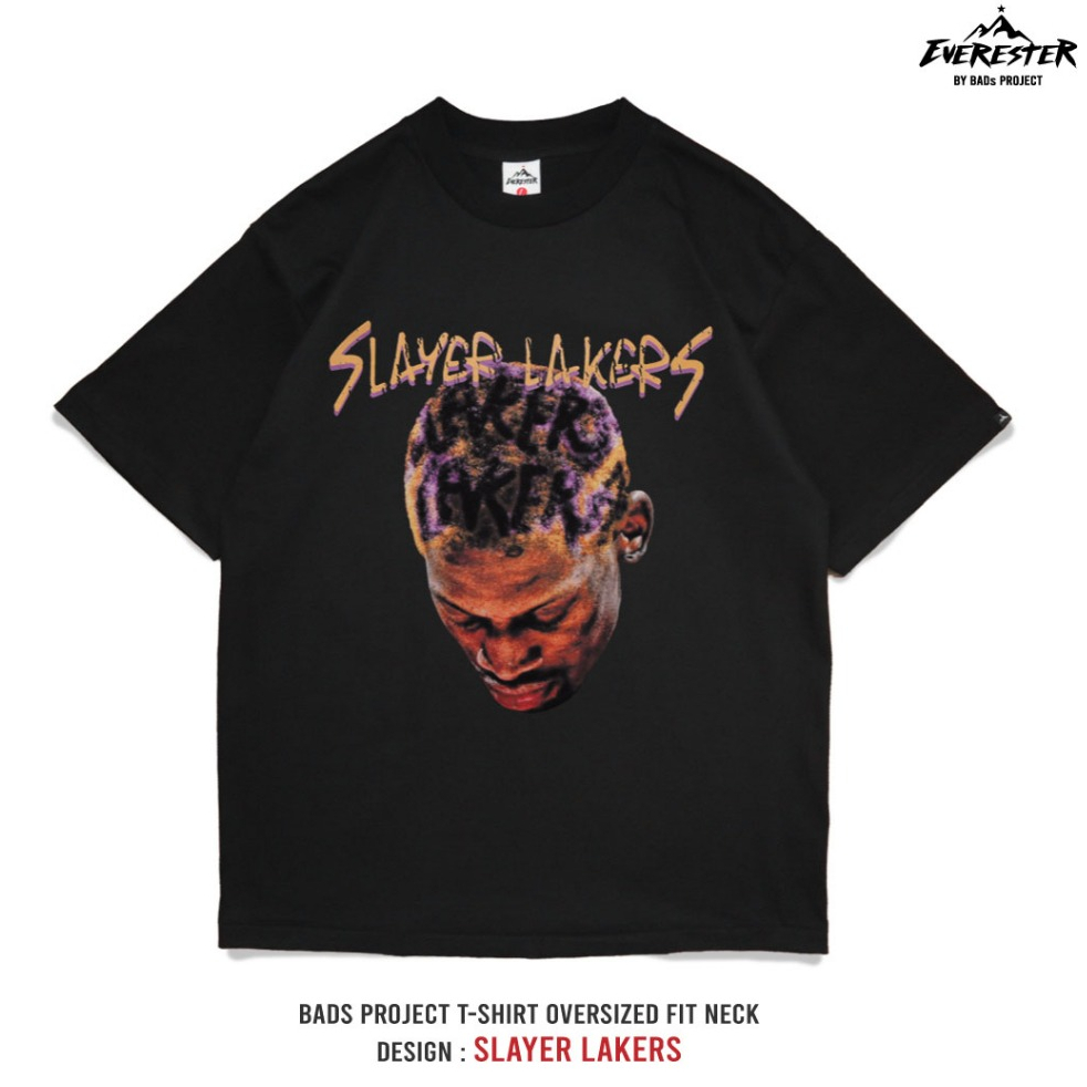 EVERESTER เสื้อคอฟิต อก 44"- 52" Heavy Cotton 100 % / เสื้อยืดผู้ชาย Oversized รุ่น Slayer Laker ชาย Black / EXP