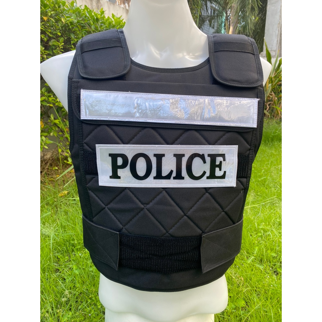 เสื้อเกราะตำรวจ เกราะตาราง นำไปใส่แผ่นเหล็กกันกระสุนได้ มีป้าย เสื้อ Police ตีนตุ๊กแกหน้าหลัง (เปลื่