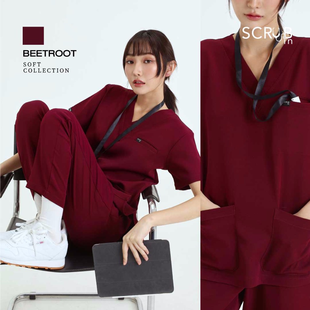 Scrub in | เสื้อ-กางเกงสครับ unisex สี Beetroot รุ่น Soft