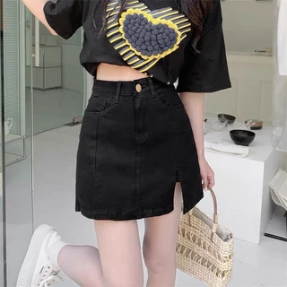 XS-14XL กระโปรงยีนส์ ผ่าข้าง เอวสูง แต่งเย็บติดกางเกงซับด้านใน ทรงสวย เข้ารูป สไตล์เกาหลี