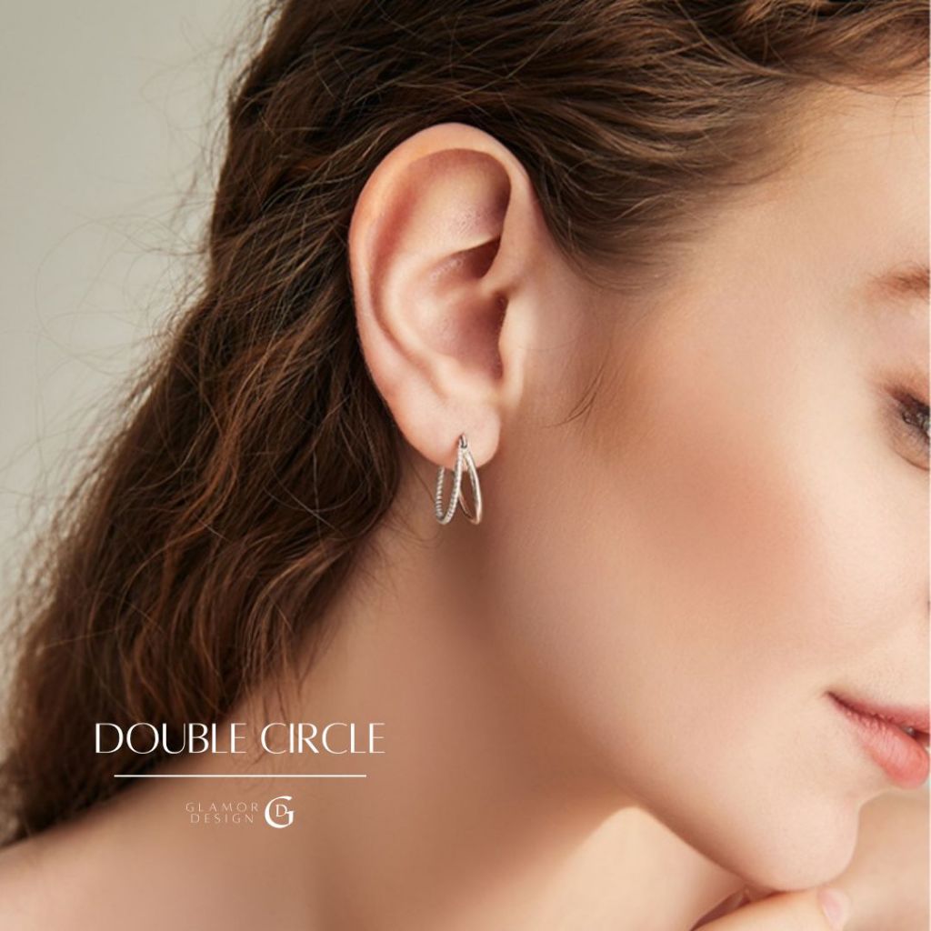GLAMOR✨ต่างหูเงินแท้ Double Circle ต่างหูห่วงเงิน เท่น่ารัก ต่างหูแฟชั่น ตุ้มหูเงินแท้ 92.5