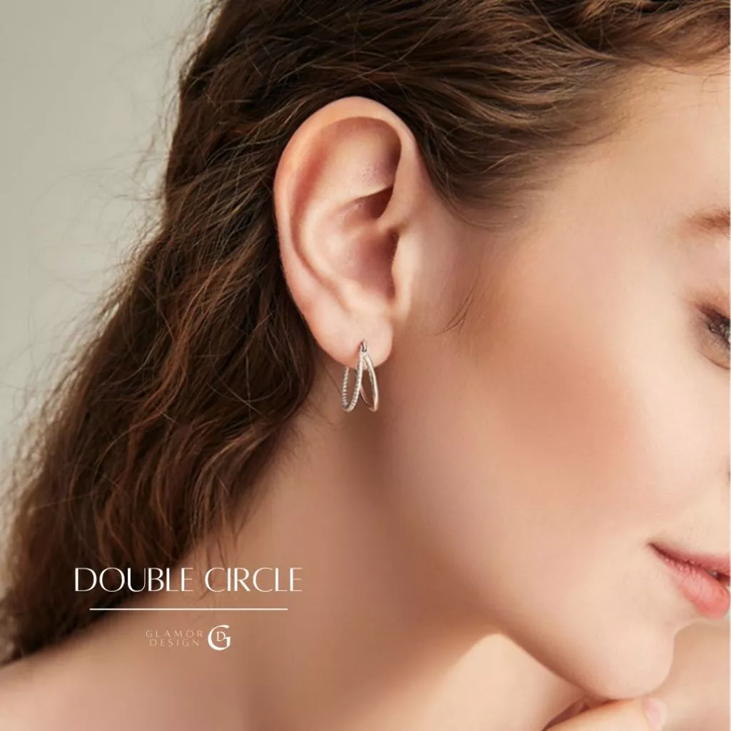 GLAMOR✨ต่างหูเงินแท้ Double Circle ต่างหูห่วงเงิน เท่น่ารัก ต่างหูแฟชั่น ตุ้มหูเงินแท้ 92.5