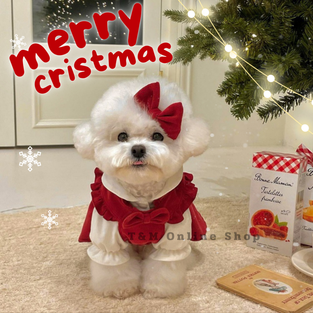 กระโปรงแดง Christmas สัตว์เลี้ยง ชุดคริสต์มาส ชุดเซท 3ชิ้น น่ารักสุดๆพร้อมส่งจากไทย  SK-007