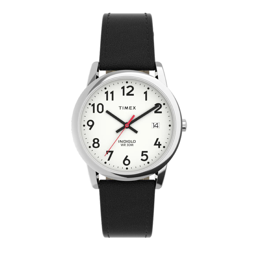 TIMEX TW2V75100 Easy Reader นาฬิกาข้อมือผู้หญิง สายหนัง สีดำ หน้าปัด 35 มม.