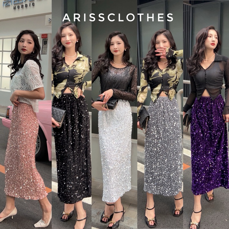 glitter skirt กระโปรงผ้ากลิตเตอร์ เนื้อผ้ายืดหยุ่นมาก ใส่ออกงาน