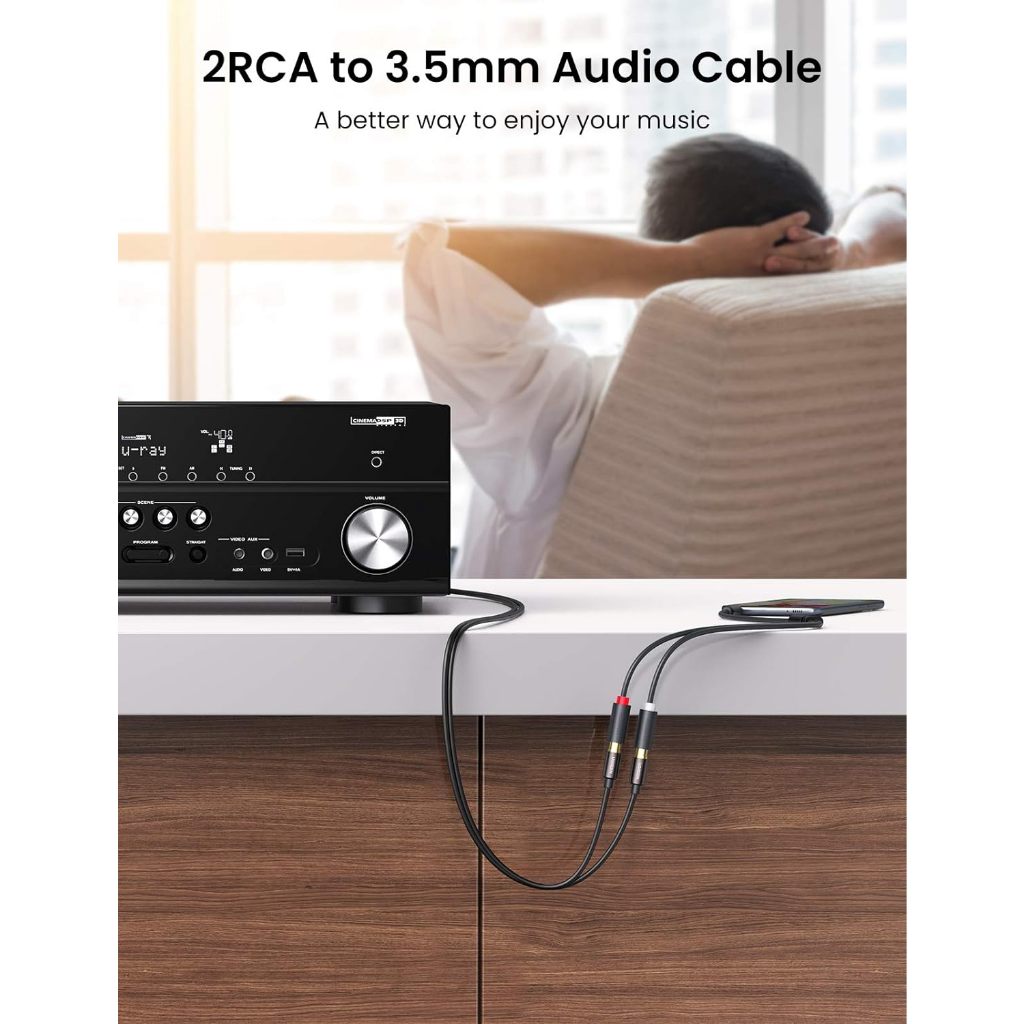 UGREEN สายสัญญาณเสียง RCA ขนาด 3.5 มม ยาว 25cm (Gray) รุ่น 10547