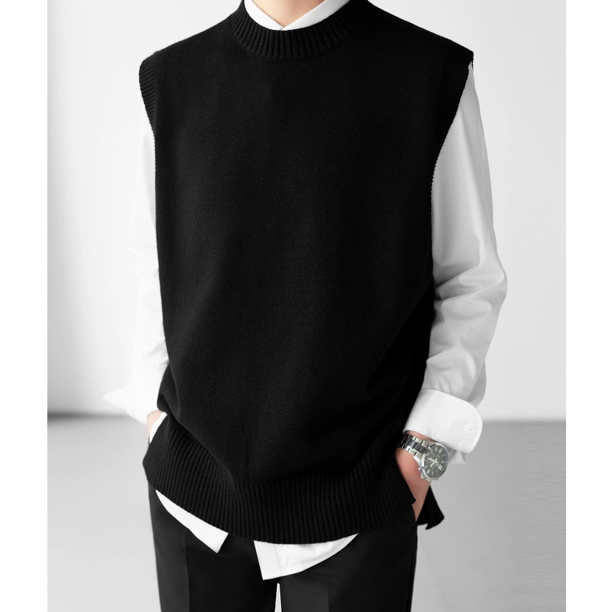 A.M BOY [เอเอ็ม บอย]  Premium Knit เสื้อกั๊กไหมพรมคอกลมสีพื้นเนื้อผ้านุ่มใส่ได้ชาย-หญิง