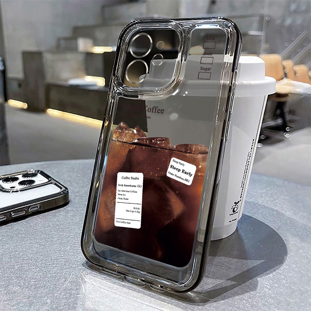 COD+มีสินค้า ดูเดิลกาแฟเย็น เคสโทรศัพท์มือถือแบบใสกันกระแทก For iPhone 11 14 15 12 13 Pro Max 6 7 8 Plus XS Max XR SE