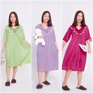 ชุดนอนผ้าลื่นแขนสามส่วน ชุดนอนน่ารัก(มีซับใน) ผ้ามัน ผ้าลื่น…