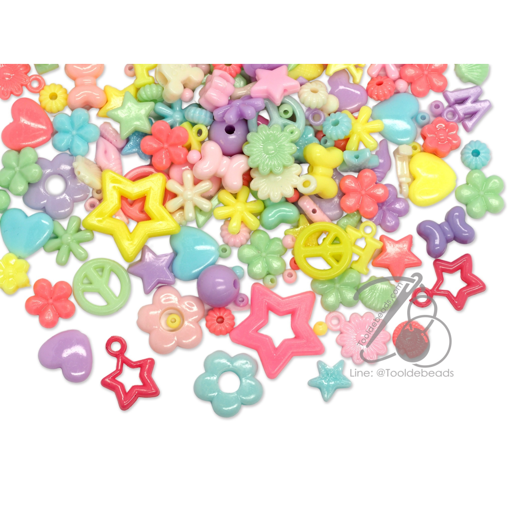 ***ห่อเล็ก***ลูกปัดอะคริลิค สีหวาน (15 กรัม) ลูกปัดลวดลาย สีพาสเทล สีหวาน คละสี
