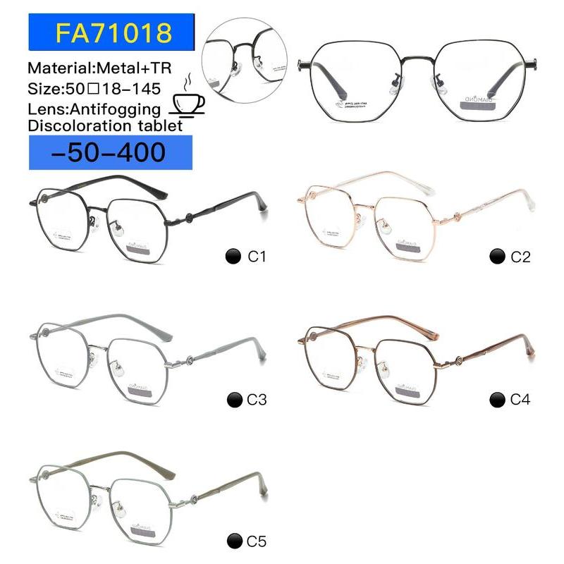 แว่นสายตาสั้น รุ่น ML 8เหลี่ยมบาง FA-71018 แว่นสายตากรองแสงเปลี่ยนสี Blue Light Unisex Reading Compu