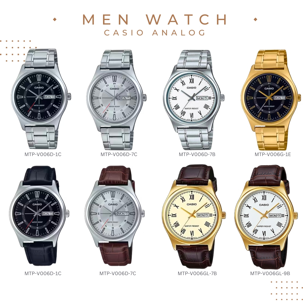 CASIO STANDARD นาฬิกาผู้ชาย สายสแตนเลส รุ่น MTP-V006D MTP-V006D MTP-V006G MTP-V006D-1B