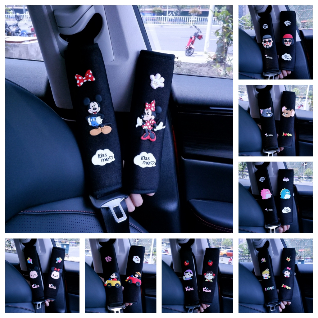 เข็มขัดนิรภัยเข็มขัดนิรภัยฝาครอบ Mickey Minnie Ice Silk Cover สำหรับผู้สูงอายุและเด็ก